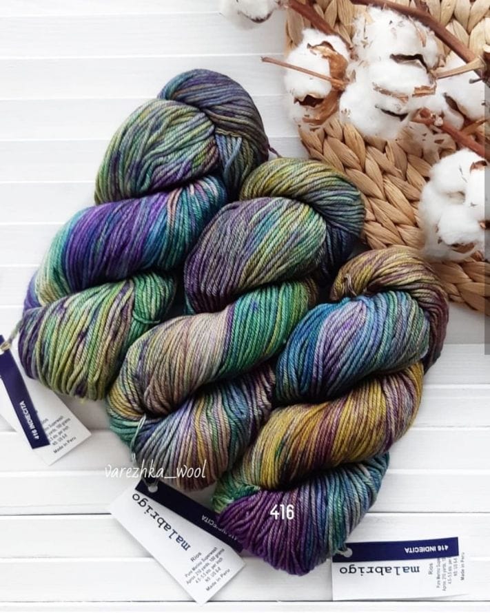 Malabrigo RIOS (416 зелёно-бирюзовый/сиреневый/светло-жёлтый)